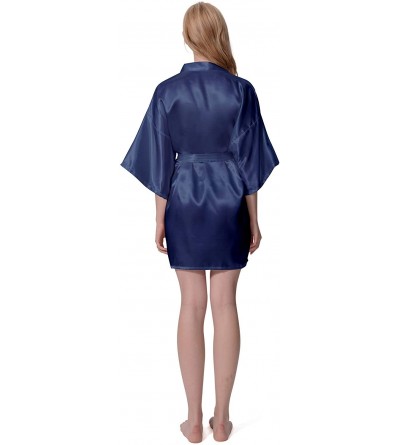 Robes Women Robe Kimono Bride Bridesmaid Robes for Wedding Bridal Party Silky Plain Lightweight Soft Sleepwear - Navy - CH197...