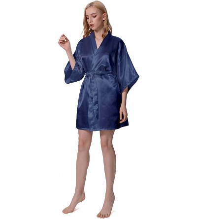 Robes Women Robe Kimono Bride Bridesmaid Robes for Wedding Bridal Party Silky Plain Lightweight Soft Sleepwear - Navy - CH197...