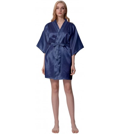 Robes Women Robe Kimono Bride Bridesmaid Robes for Wedding Bridal Party Silky Plain Lightweight Soft Sleepwear - Navy - CH197...