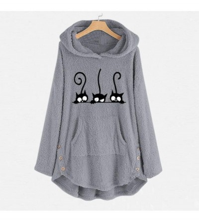 Tops Women Cute Cat Long Sleeve Sweatshirt Dress Letter Print Cat Ear Hoodie Loose Casual Baggy Pullover T Shirt Gray c - CL1...