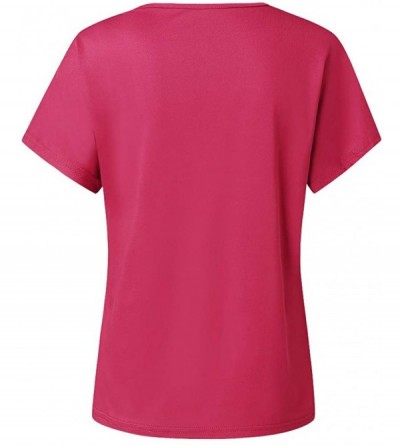 Thermal Underwear Cross Shoulder T-Shirt- Ladies Casual Irregular Short Sleeve Blouse top - V-hot Pink - CV1944RY9U0 $11.21