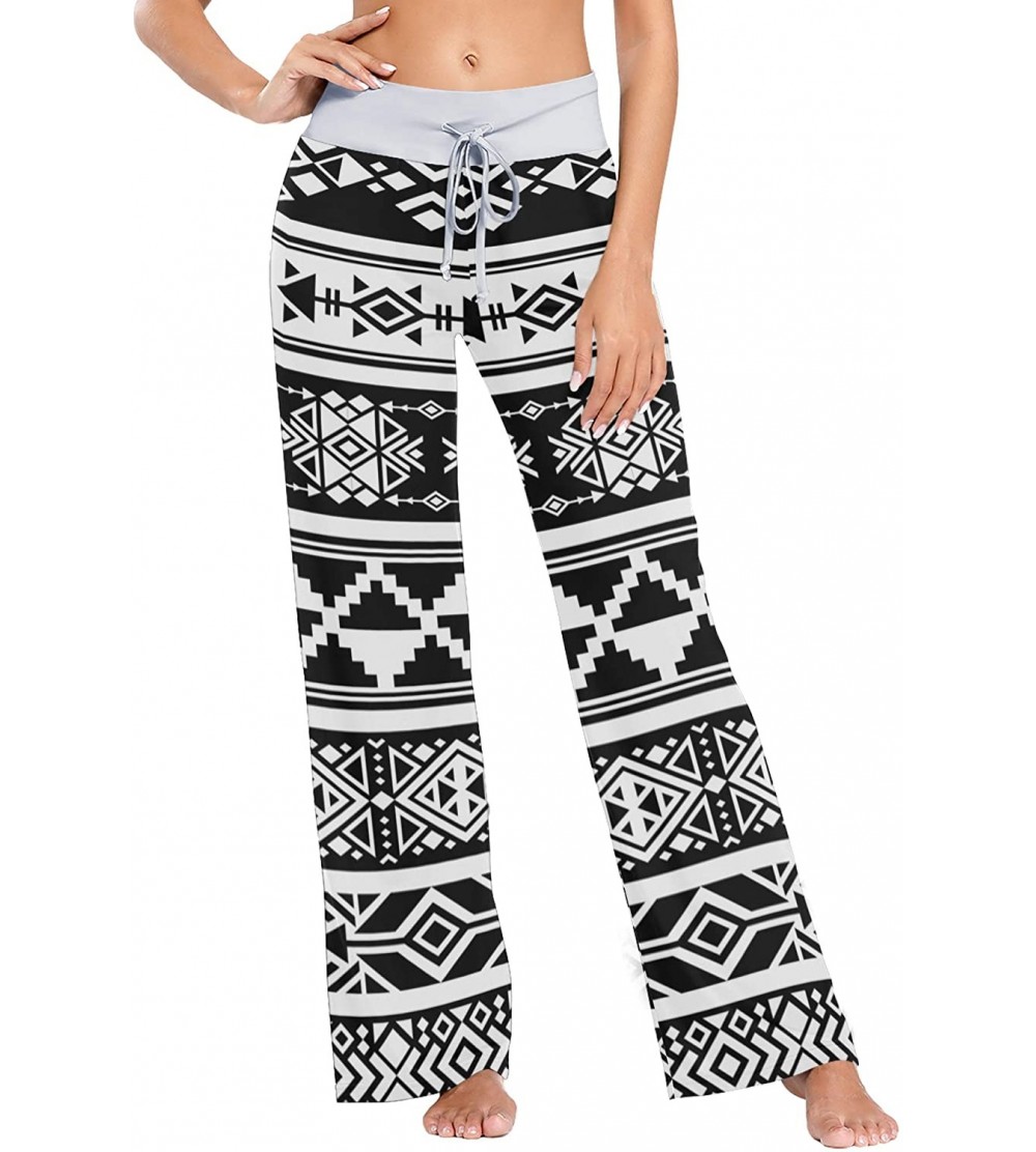 Bottoms Art Triangle Square Graphic Pattern Black White Women Loose Palazzo Casual Drawstring Sleepwear Print Yoga Pants - CE...