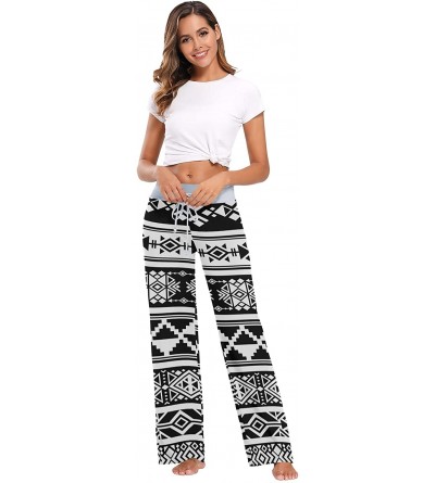 Bottoms Art Triangle Square Graphic Pattern Black White Women Loose Palazzo Casual Drawstring Sleepwear Print Yoga Pants - CE...