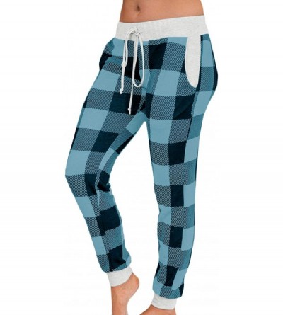 Bottoms Christmas Women's Snowflakes Plaid Pajamas Pants with Pocket - Black & Blue Plaid - CY18IGXA400 $17.34