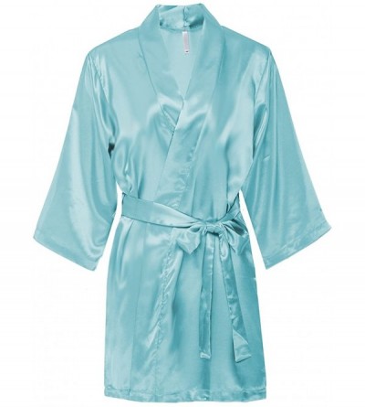 Robes Bridesmaid Satin Kimono Robe with Gold Glitter - Satin Bridal Party Robes - Bridesmaids Robes - Light Aqua - C31859ZM76...