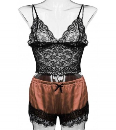 Sets Women's Sleepwear Sets- Sexy Lace Cami Top with Shorts 2 Piece Lounge Pajama Set - Brown - C81954WUZ7M $10.97