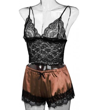 Sets Women's Sleepwear Sets- Sexy Lace Cami Top with Shorts 2 Piece Lounge Pajama Set - Brown - C81954WUZ7M $10.97