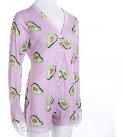 Sets Women Sexy Fruit Print Long Sleeve Button Down One Piece Romper Sleepwear Cotton Pajamas - B-pink Avocado - CT199DSKD9O ...