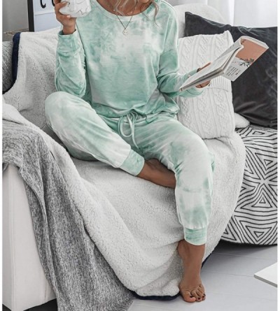 Sets Women Tie Dye Pajamas Sets Long Sleeve Sweatshirt Pants Lounge Set Loungewear Nightwear Pjs - Green - CJ19CCYOA7D $34.87