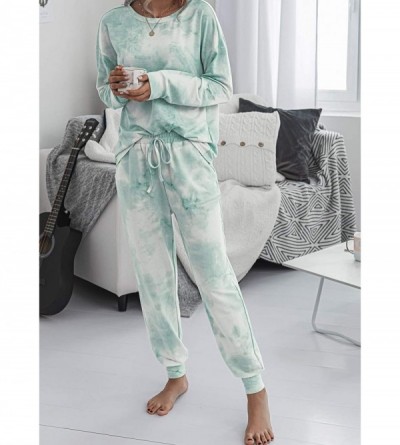 Sets Women Tie Dye Pajamas Sets Long Sleeve Sweatshirt Pants Lounge Set Loungewear Nightwear Pjs - Green - CJ19CCYOA7D $34.87