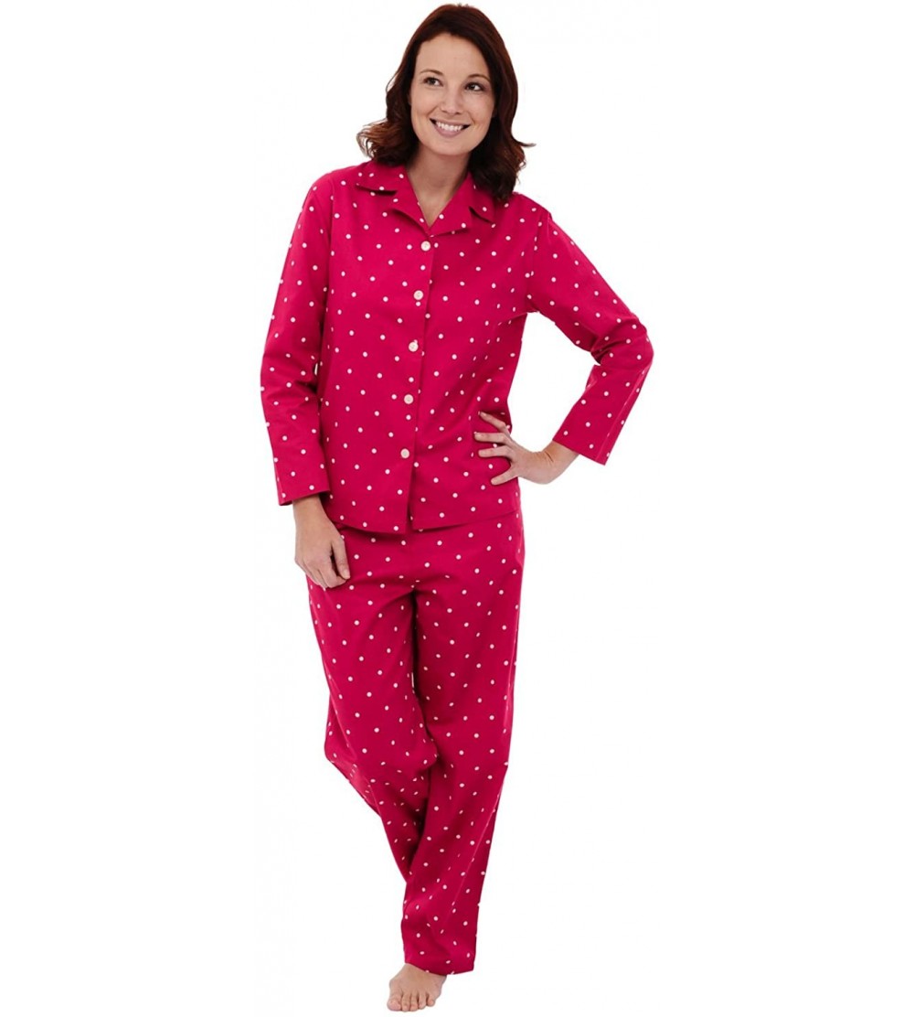 Sets Women's Lightweight Button Down Pajama Set- Long Cotton Pjs - Strawberry Red With White Polka Dots - C512607MK5V $28.11