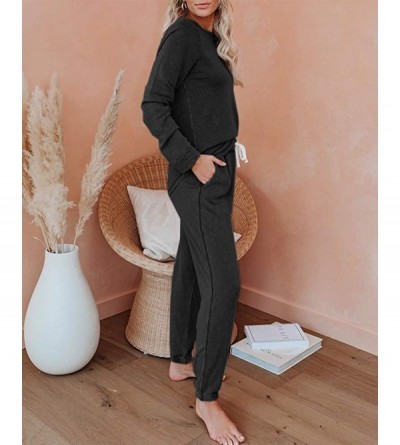 Sets Womens Sweatshirt Sets Long Sleeve Round Neck Drawstring Pants Loungewear Casual Solid Sleepwear Active Sportswear - A-b...