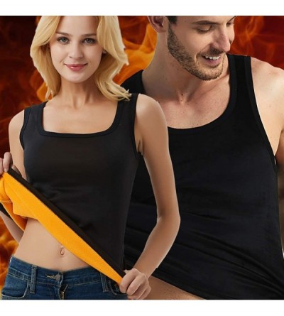 Thermal Underwear Men Women Cotton Thermal Fleece Lined Underwear Tops Basic Camisoles Tank Top Vest - Black for Female - CU1...