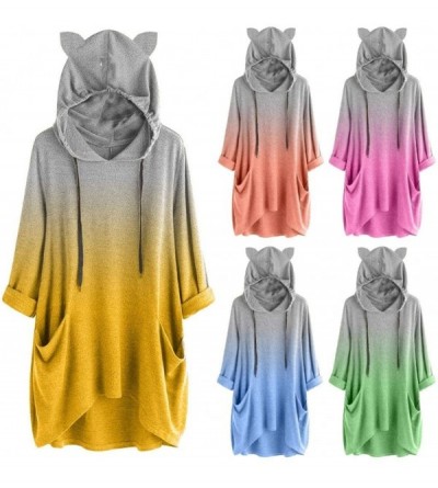 Thermal Underwear Women Long Sleeve Cat Ear Print Blouse Casual Hooded Sweatshirt Pullover Top - A-blue - C018XX85ZA8 $23.81