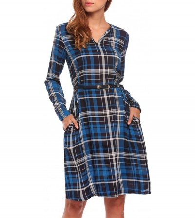 Nightgowns & Sleepshirts Women's Plaid Swing Tunic Casual Loose Long Sleeve T-Shirt Dress - Pat1 - CG186YN5OCE $23.73