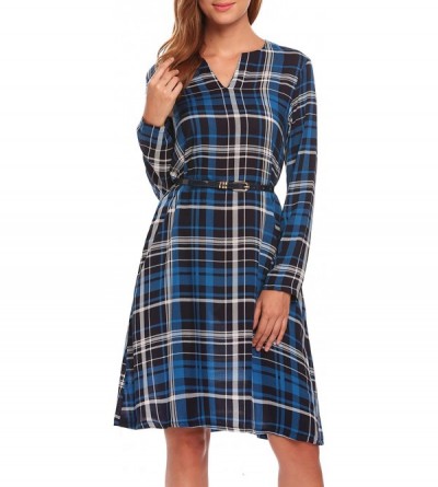 Nightgowns & Sleepshirts Women's Plaid Swing Tunic Casual Loose Long Sleeve T-Shirt Dress - Pat1 - CG186YN5OCE $23.73