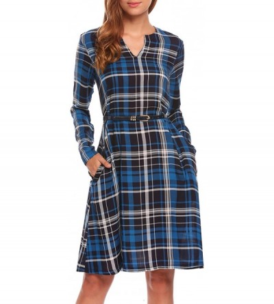 Nightgowns & Sleepshirts Women's Plaid Swing Tunic Casual Loose Long Sleeve T-Shirt Dress - Pat1 - CG186YN5OCE $23.73