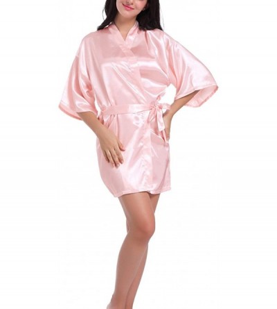 Robes Women's Pure Color Satin Short Kimono Robe V-Neck Bride Bridesmaid Wedding Party Silky Dressing Gown Sleepwear - Light ...