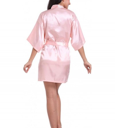 Robes Women's Pure Color Satin Short Kimono Robe V-Neck Bride Bridesmaid Wedding Party Silky Dressing Gown Sleepwear - Light ...