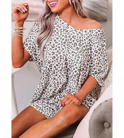 Sets Tie Dye Pajamas for Women Pj Sets Leopard Print Lounge Top and Shorts 2 Pieces Sleepwear Loungewear - Leopard - C419CMLX...