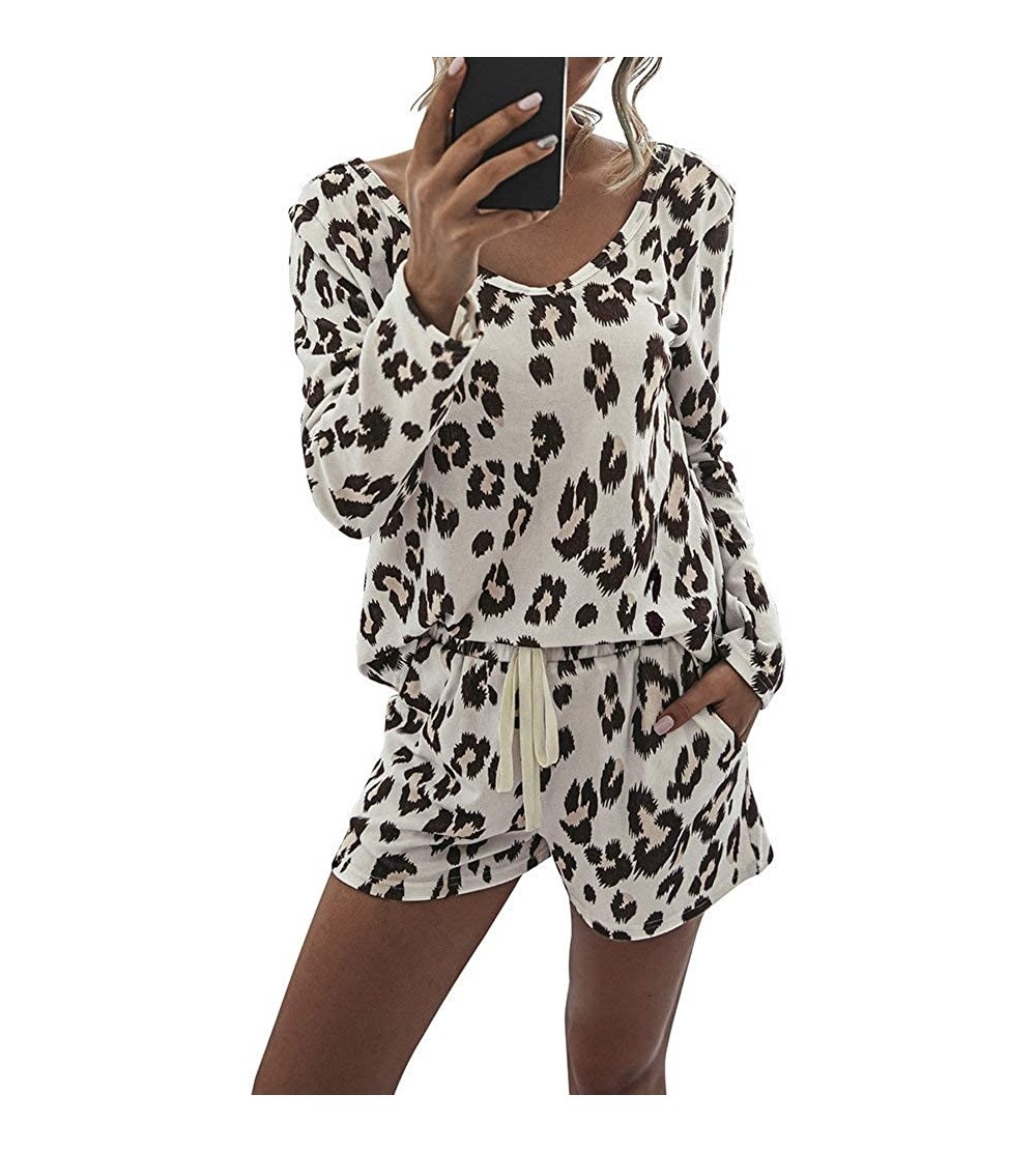 Sets Women's Casual Long Sleeve Tops and Shorts Pajamas Set - Leopard - CK199A0GCIQ $34.18