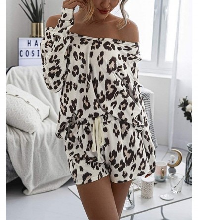 Sets Women's Casual Long Sleeve Tops and Shorts Pajamas Set - Leopard - CK199A0GCIQ $34.18