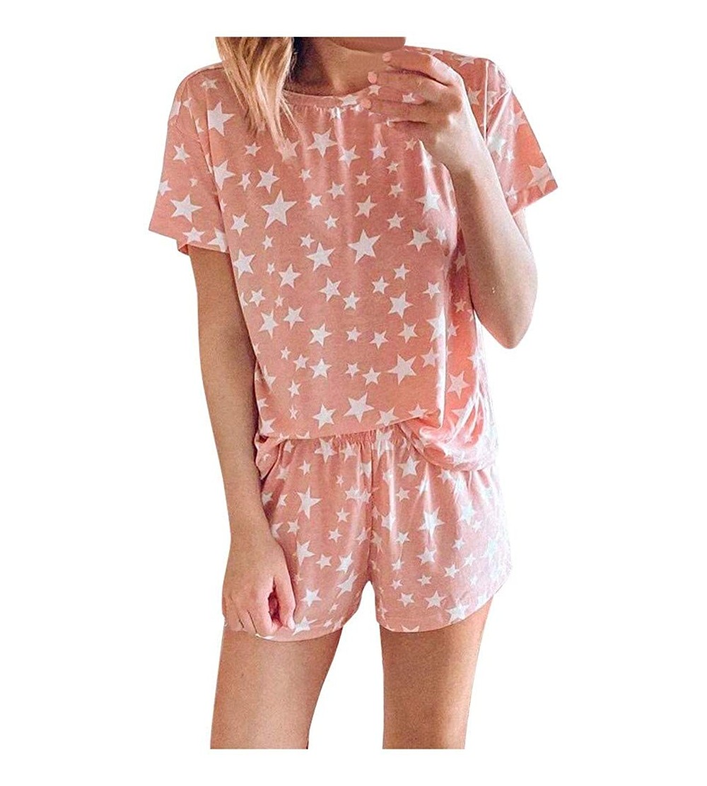 Sets 2PCS Women Stars Print Short Sleeve Pajama Set Ladies Summer Night Lounge Top Short Sleepwear Suit - Orange - CO198KCELU...