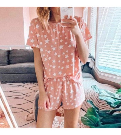 Sets 2PCS Women Stars Print Short Sleeve Pajama Set Ladies Summer Night Lounge Top Short Sleepwear Suit - Orange - CO198KCELU...