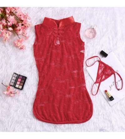 Sets 2020 Women Sexy Lingerie Lace Sleepwear Sleeveless Underwear Robe Pajama Set - Red - CH194AEQSMO $9.47