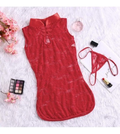 Sets 2020 Women Sexy Lingerie Lace Sleepwear Sleeveless Underwear Robe Pajama Set - Red - CH194AEQSMO $9.47