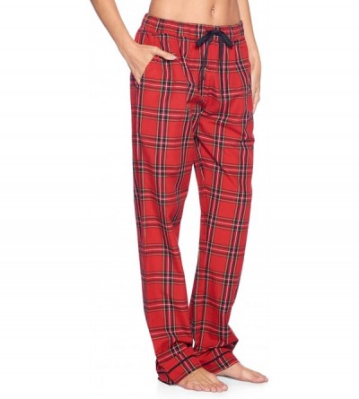 Sets Womens Short Sleeve Pajamas Set | Woven Plaid Sleepwear & Loungewear Button Down Shirt PJ Set Red/Black Stewart - CN18UU...