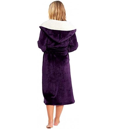 Robes Women Winter Plush Lengthened Shawl Bathrobe Home Soft Long Sleeved Robe Coat with Belt - Purple - CB193QK54ZU $18.01