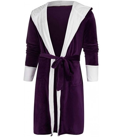 Robes Women Winter Plush Lengthened Shawl Bathrobe Home Soft Long Sleeved Robe Coat with Belt - Purple - CB193QK54ZU $18.01