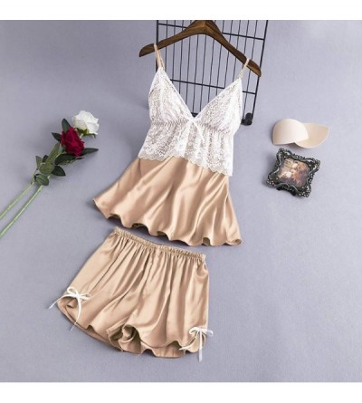 Sets 2020 Women Lace Lingerie Babydoll V Neck Nightwear Sexy Chemise Nightie Satin Cami Bowknot Shorts Set Sleepwear Pajamas ...