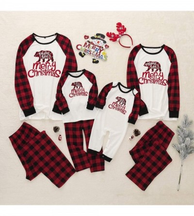 Sets Family Matching Christmas Pajamas Sleepwear Letter Bear Printed Long Sleeve Tops Red Plaid Pajamas Pant Set Red men - C7...