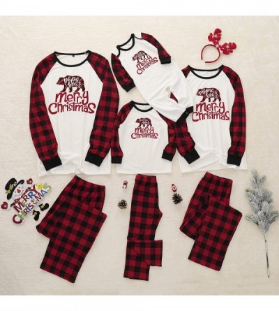 Sets Family Matching Christmas Pajamas Sleepwear Letter Bear Printed Long Sleeve Tops Red Plaid Pajamas Pant Set Red men - C7...