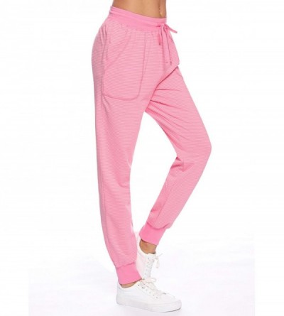 Bottoms Women's Striped Drawstring Sleep Pants Cotton Pj Lounge Bottoms with Pockets - A-pink - CR18Y0XQCCM $14.68