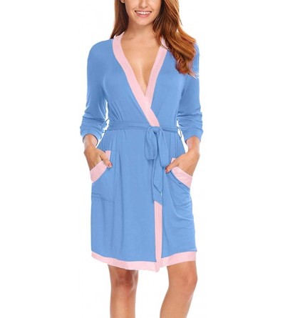 Robes Women's Kimono Lightweight Bathrobe Soft Sleepwear V-Neck Ladies Loungewear - Blue - CP196RK8DSH $20.88