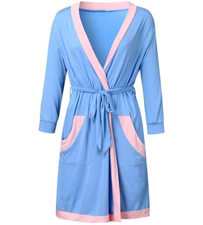 Robes Women's Kimono Lightweight Bathrobe Soft Sleepwear V-Neck Ladies Loungewear - Blue - CP196RK8DSH $20.88