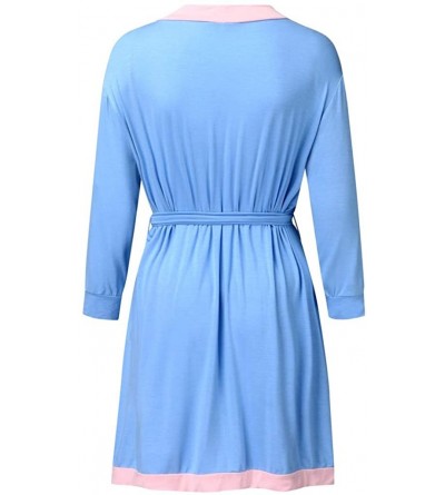 Robes Women's Kimono Lightweight Bathrobe Soft Sleepwear V-Neck Ladies Loungewear - Blue - CP196RK8DSH $20.88