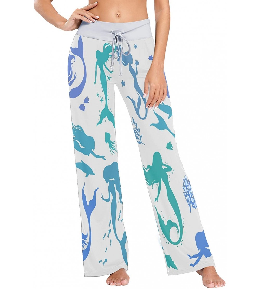 Bottoms Mermaid Fish Scale Coral Reef Women's Pajama Lounge Pants Casual Stretch Pants Wide Leg - C3198Q9S4WC $19.97