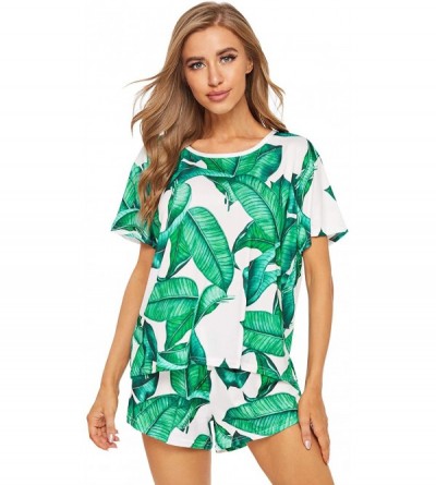 Sets Women's Soft Pajama Sets Tropical Print T Shirt and Short Sleepwear Pjs Sets - Green - CG18TUA97R0 $19.18