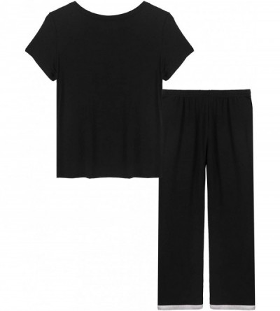 Sets Women's Bamboo Pajama Wicking Sleepwear Short Sleeves Top with Pants Set - Long-black - CZ18E8YNXUA $38.70