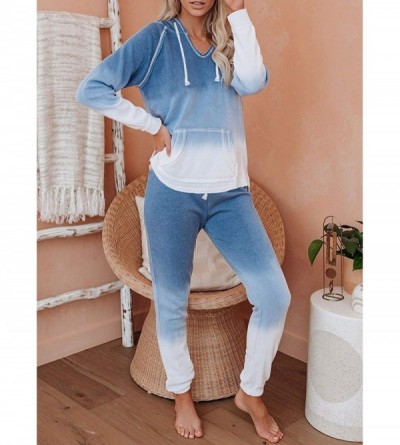 Sets Womens Soft Tie Dye Long Sleeve Tops and Pants Pajamas Jogger PJ Sets Two Pieces Loungewear Nightwear Sleepwear A navy -...