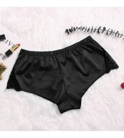 Nightgowns & Sleepshirts Women Shorts Silk Satin Sexy Flowers Floral Lace Pajamas Underwear - Black - CN197XI5XTY $10.67