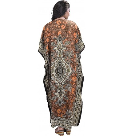 Tops Essentials-Tribal-Ethnic-Print-Kaftan Womens Dress (Orange) - CT1899ON5HK $19.37