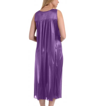 Nightgowns & Sleepshirts Women's Satin Silk Sleeveless Lingerie Long Nightgowns - Meadow Violet Long - C218NE4G5M9 $21.10