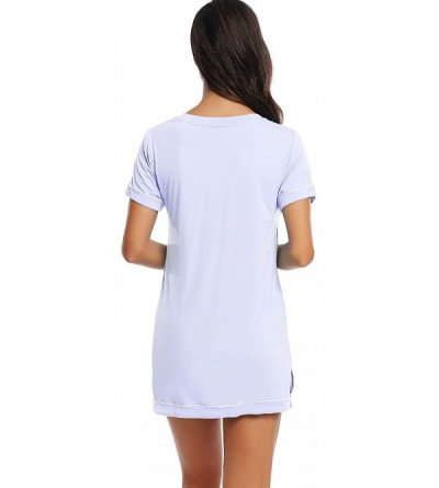 Nightgowns & Sleepshirts Womens Soft Bamboo Nightgown - Short Sleeve V Neck - Light Purple - C71987WZS0W $28.91