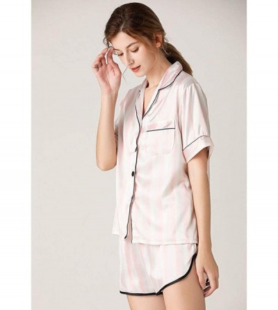 Nightgowns & Sleepshirts 2020 Solid Satin Pajamas Set Short Sleeve Sleepwear Womens Button Down Silk Nightwear Soft PJs Loung...