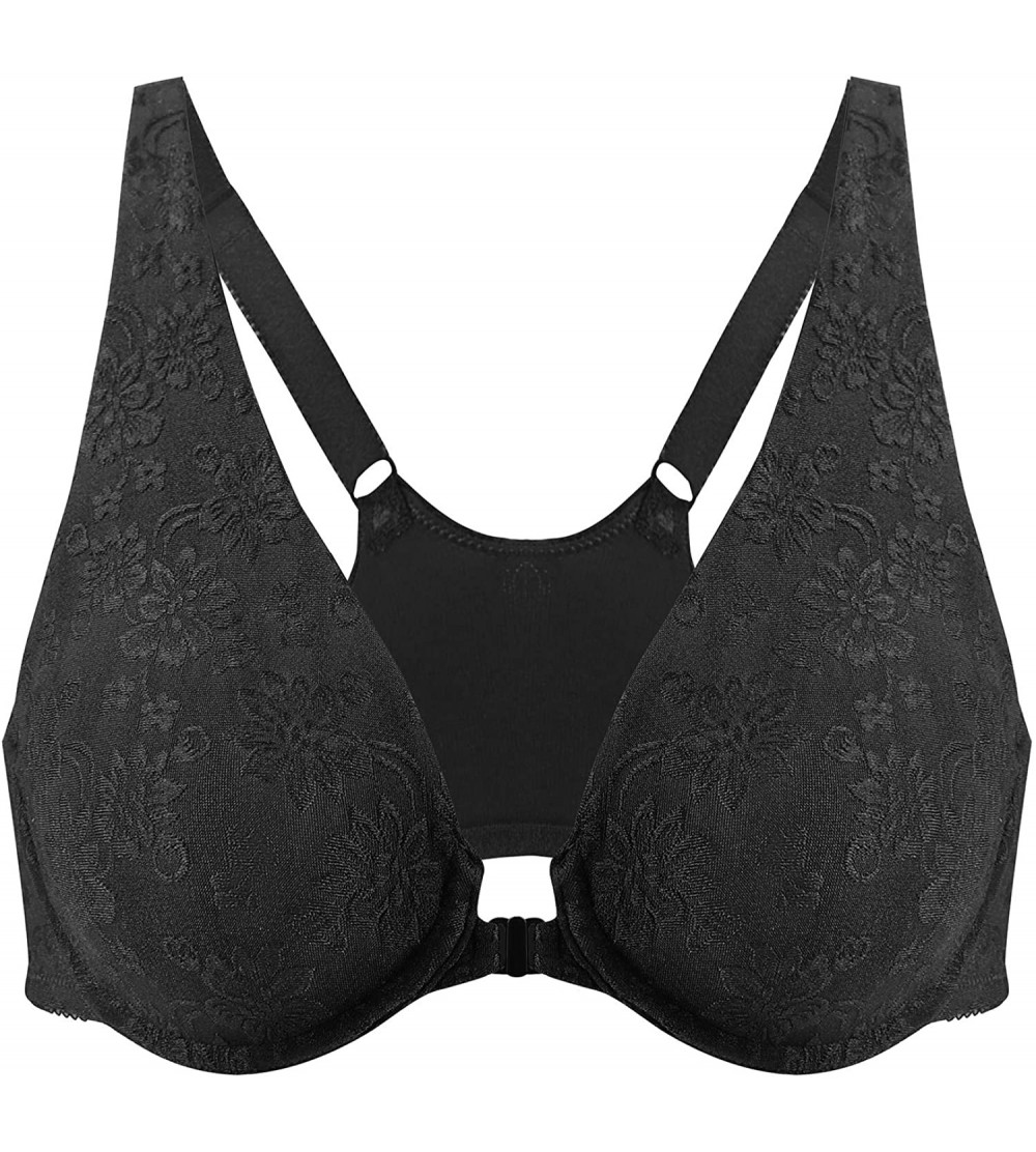 Bras Women's Unlined Racerback Bra Underwire Front Closure Bras - Black - CA198DTIA8W $22.53